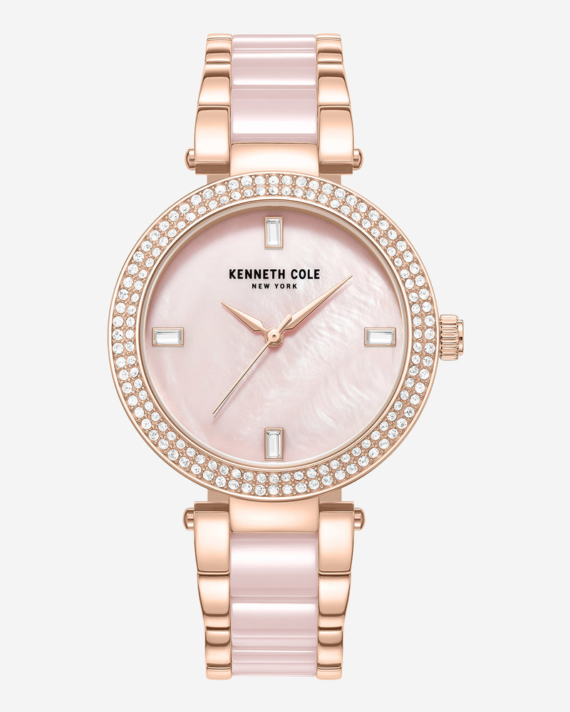 Shop Two-Tone Ceramic Pearl Bracelet Watch Kenneth Cole
