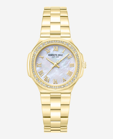 Classic Crystal Lined Outer Dial Gold Tone Bracelet Watch display picture 1