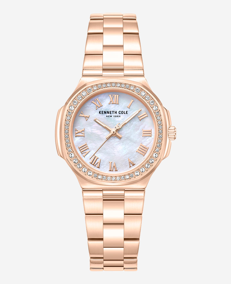 Kenneth Cole - Classic Crystal Lined Outer Dial Rose Gold Bracelet Watch WOMENS WATCHES for Women 