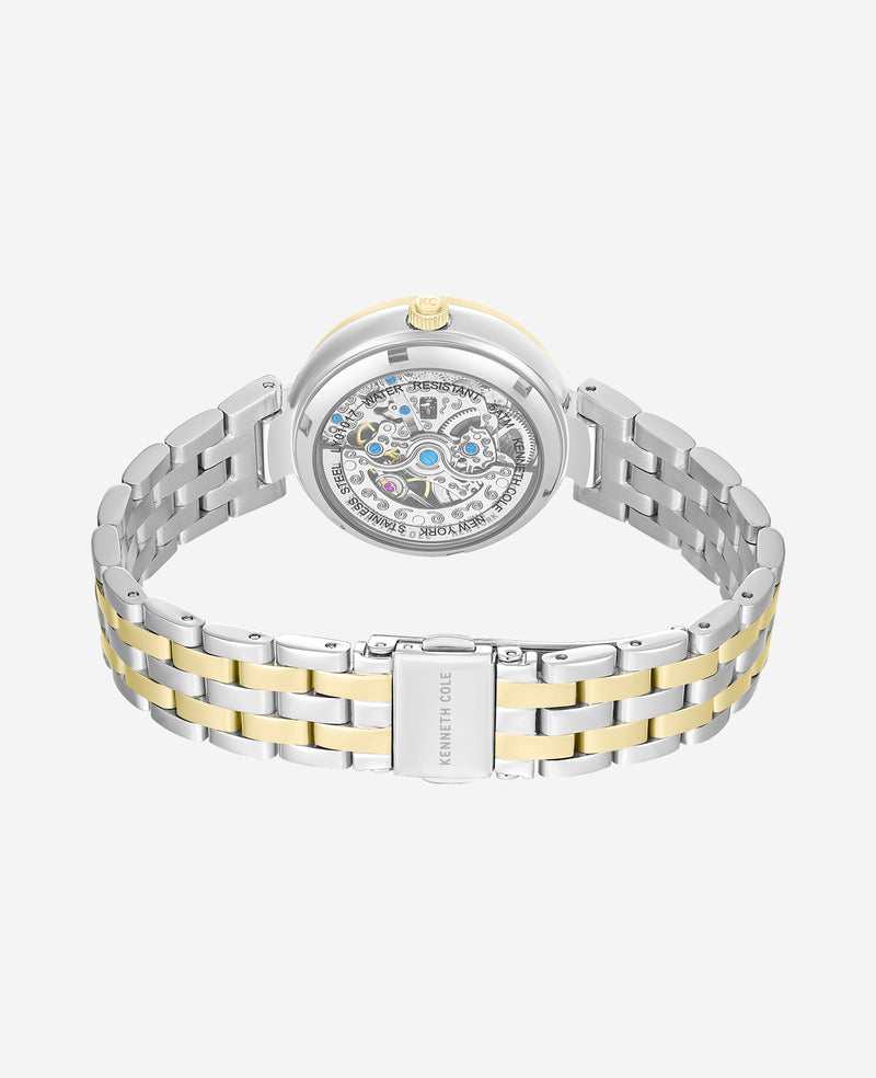 Kenneth Cole - Open Heart Automatic Crystal Lined MOP Dial Two Tone Bracelet Watch WOMENS WATCHES for Women