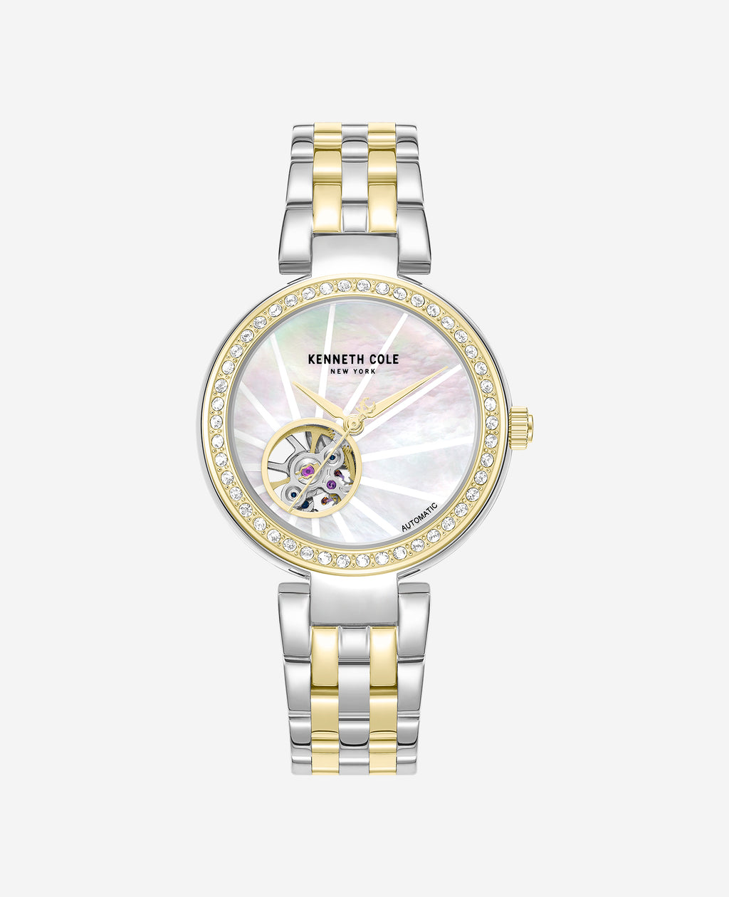 Kenneth Cole - Open Heart Automatic Crystal Lined MOP Dial Two Tone Bracelet Watch WOMENS WATCHES for Women 