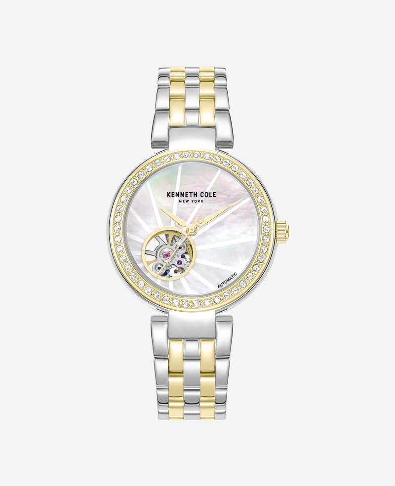 Kenneth Cole - Open Heart Automatic Crystal Lined MOP Dial Two Tone Bracelet Watch WOMENS WATCHES for Women