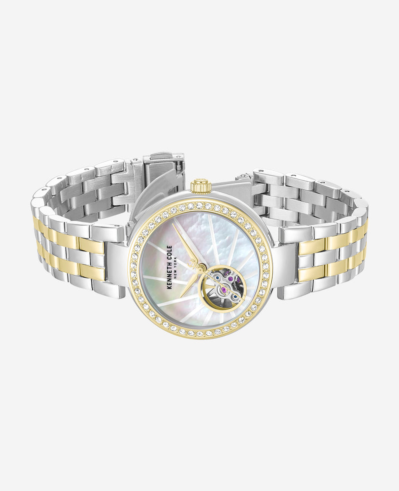 Kenneth Cole - Open Heart Automatic Crystal Lined MOP Dial Two Tone Bracelet Watch WOMENS WATCHES for Women
