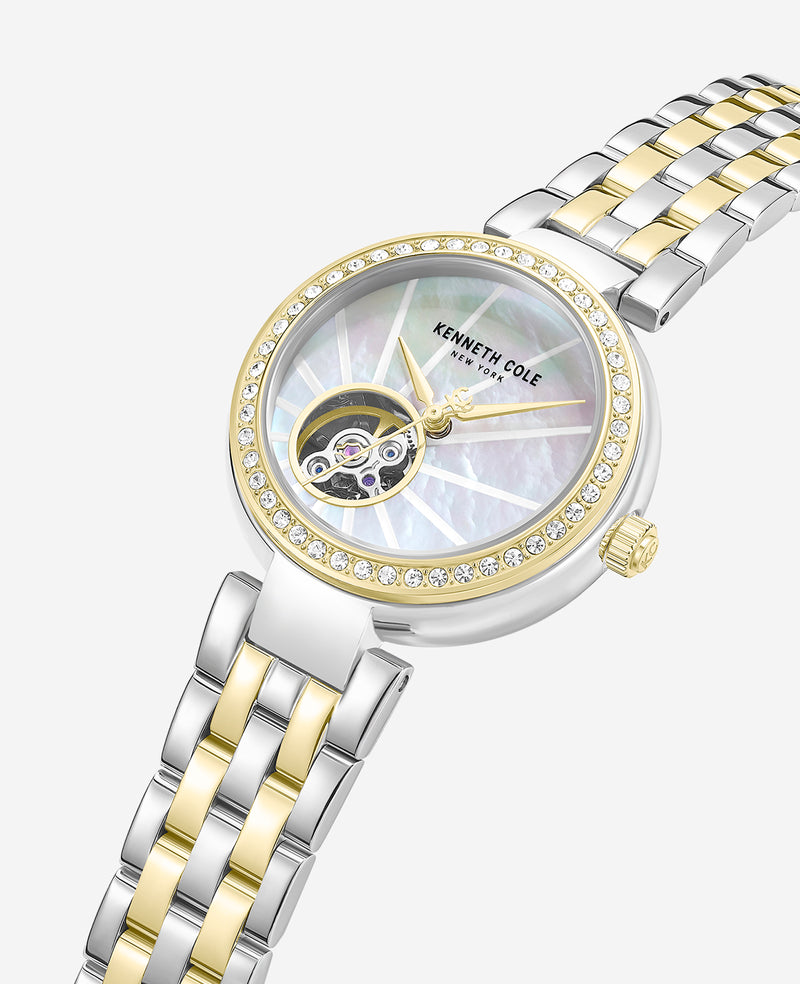Kenneth Cole - Open Heart Automatic Crystal Lined MOP Dial Two Tone Bracelet Watch WOMENS WATCHES for Women