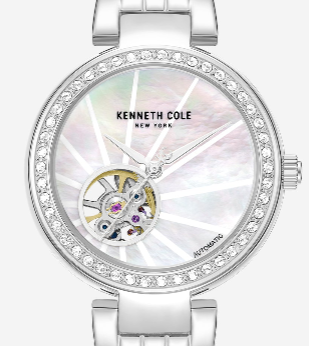 Open Heart Automatic Crystal Lined MOP Dial Bracelet Watch