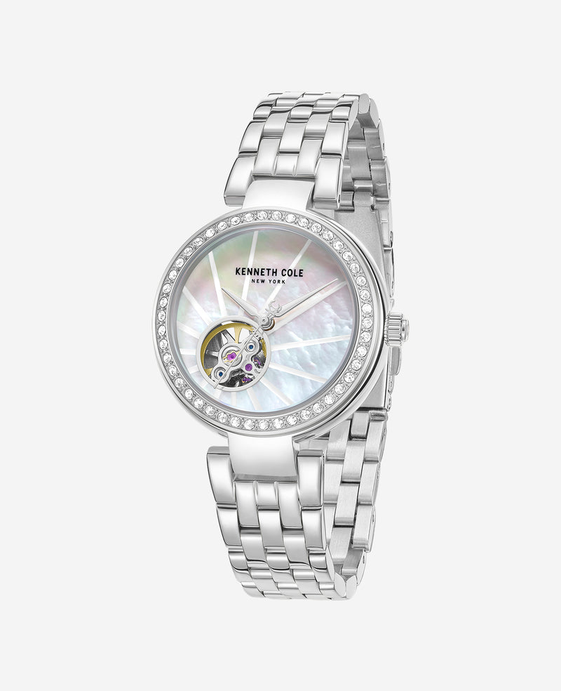 Kenneth Cole - Open Heart Automatic Crystal Lined MOP Dial Bracelet Watch WOMENS WATCHES for Women