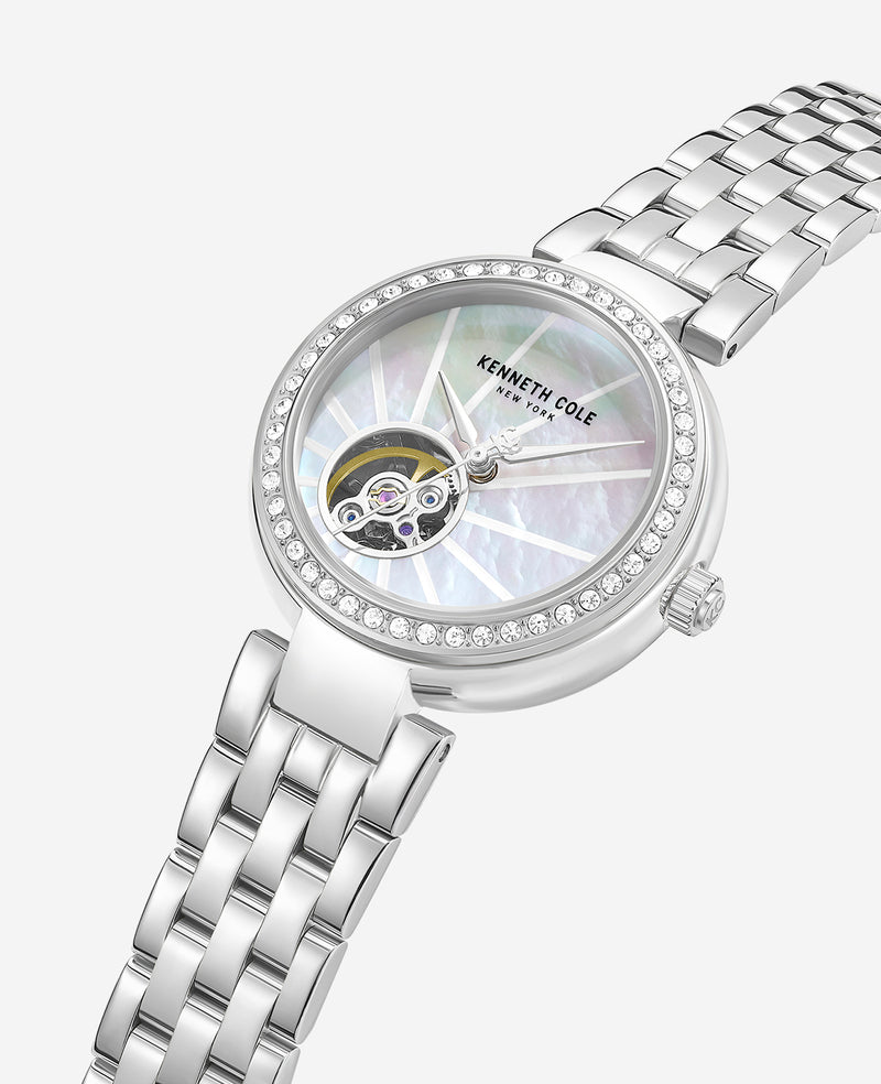 Kenneth Cole - Open Heart Automatic Crystal Lined MOP Dial Bracelet Watch WOMENS WATCHES for Women