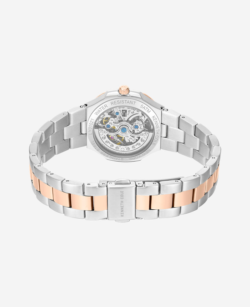 Kenneth Cole - Skeleton Automatic Crystal Lined Outer Dial Two Tone Bracelet Watch WOMENS WATCHES for Women