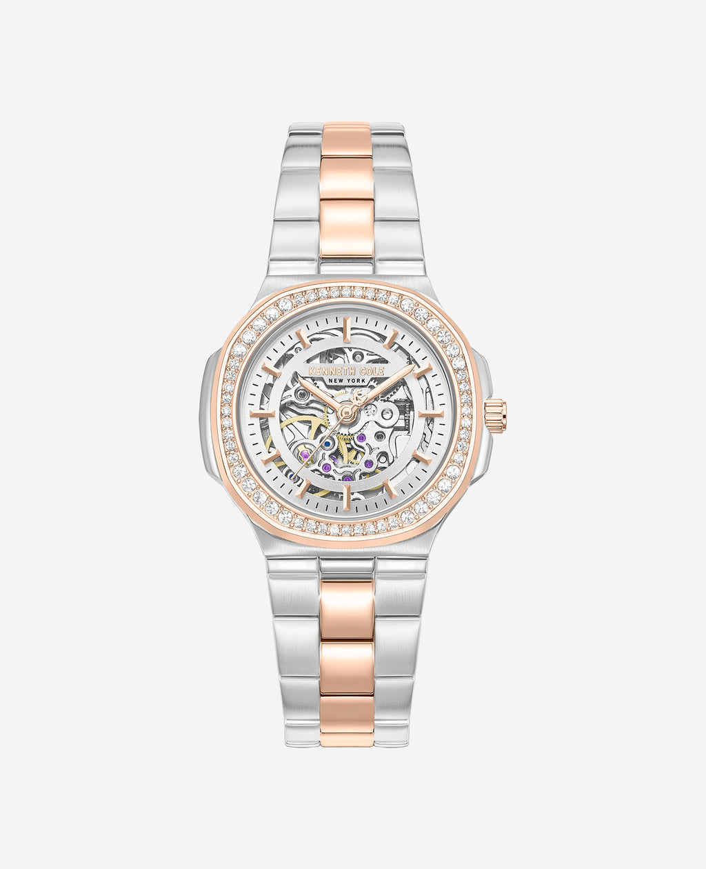 Kenneth Cole - Skeleton Automatic Crystal Lined Outer Dial Two Tone Bracelet Watch WOMENS WATCHES for Women 