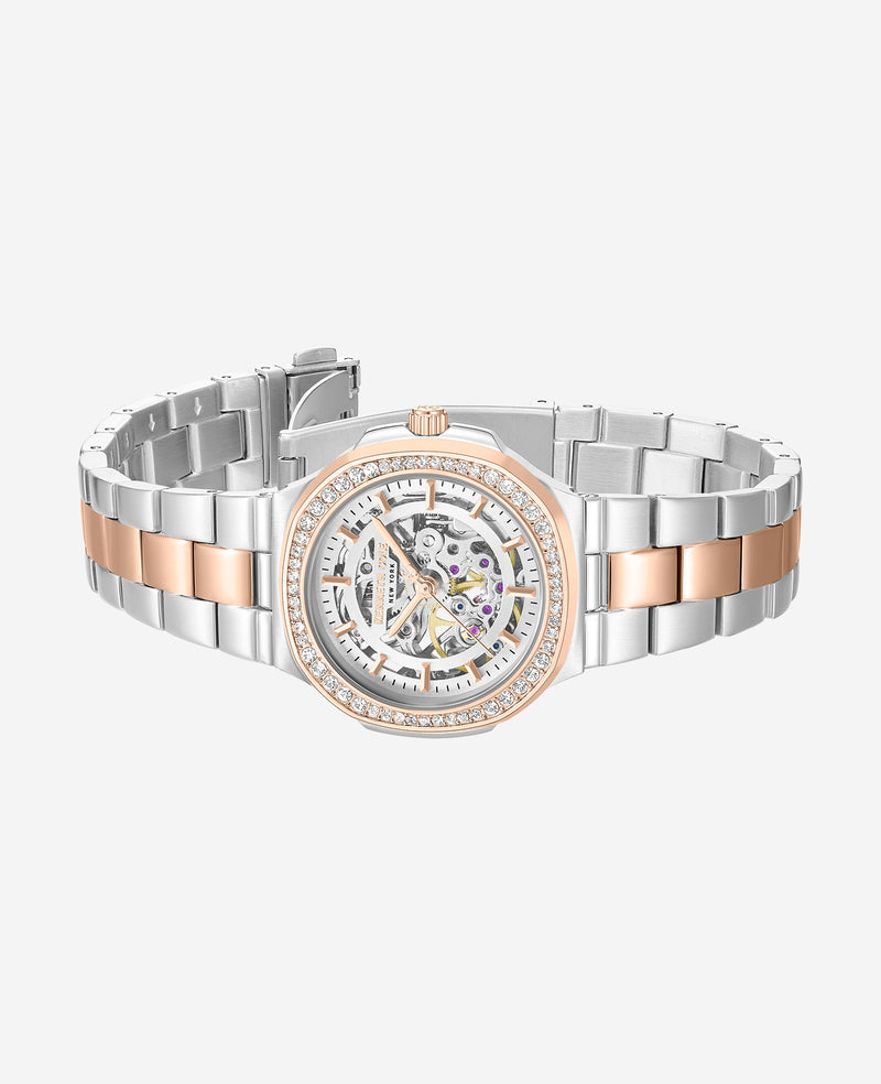 Kenneth Cole - Skeleton Automatic Crystal Lined Outer Dial Two Tone Bracelet Watch WOMENS WATCHES for Women