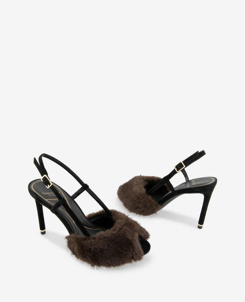 Kenneth Cole - Londyn Fur-Suede Peep Toe Heel WOMENS HEELS for Women