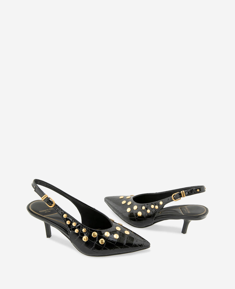 Kenneth Cole - Ulysses Croco Patent Stud Slingback WOMENS HEELS for Women