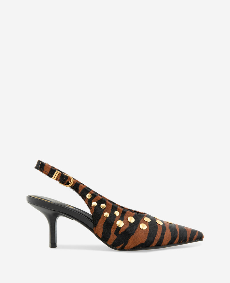 Kenneth Cole - Ulysses Tiger Calf Hair Studded Slingback Heel WOMENS HEELS for Women
