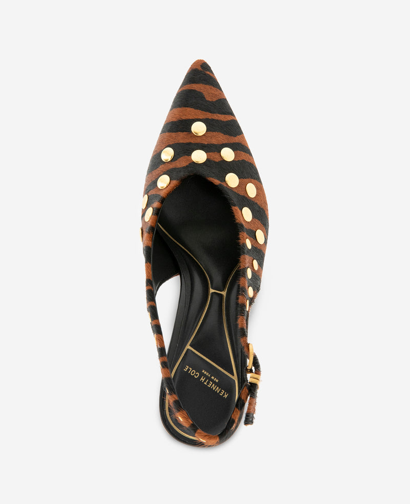 Kenneth Cole - Ulysses Tiger Calf Hair Studded Slingback Heel WOMENS HEELS for Women