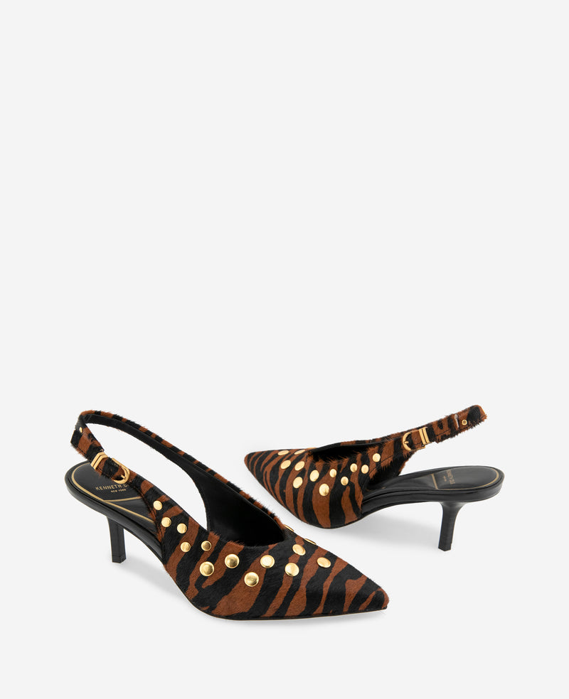 Kenneth Cole - Ulysses Tiger Calf Hair Studded Slingback Heel WOMENS HEELS for Women