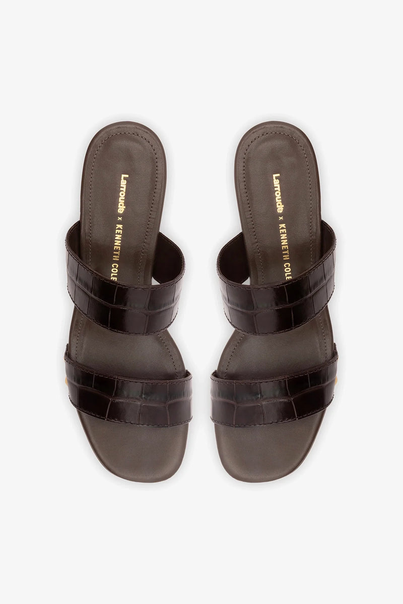 Kenneth Cole - Larroudé x Kenneth Cole: Sandal Dark Oak Croco Leather Sandal