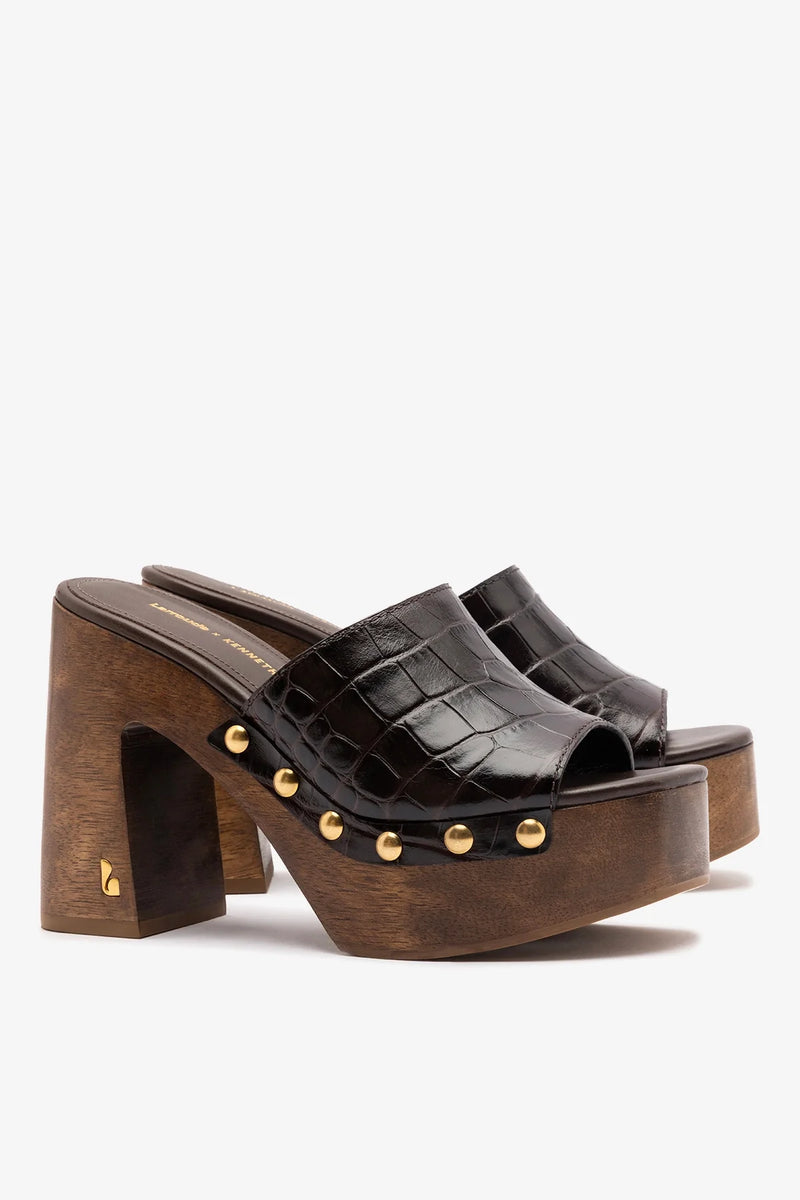 Kenneth Cole - Larroudé x Kenneth Cole: Mule Dark Oak Croco Leather Mule