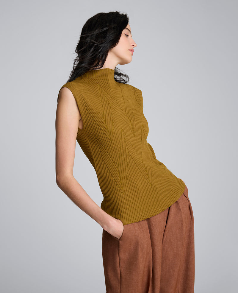 Kenneth Cole - Large Chevron Stitch Sleeveless Mock Neck Sweater WOMENS SWEATER for Women