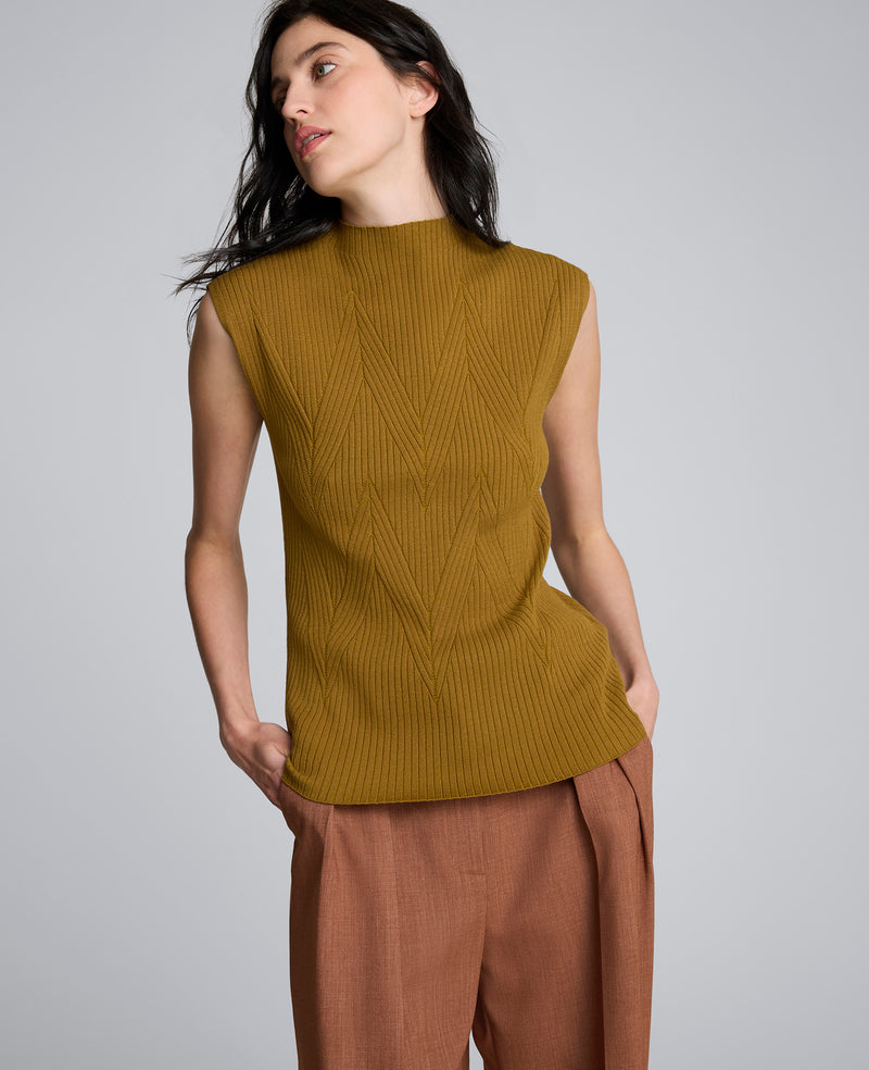 Kenneth Cole - Large Chevron Stitch Sleeveless Mock Neck Sweater WOMENS SWEATER for Women