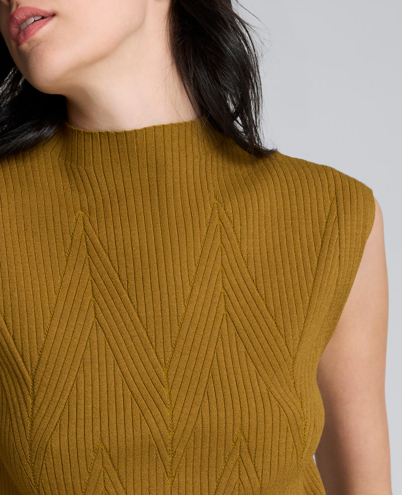 Kenneth Cole - Large Chevron Stitch Sleeveless Mock Neck Sweater WOMENS SWEATER for Women