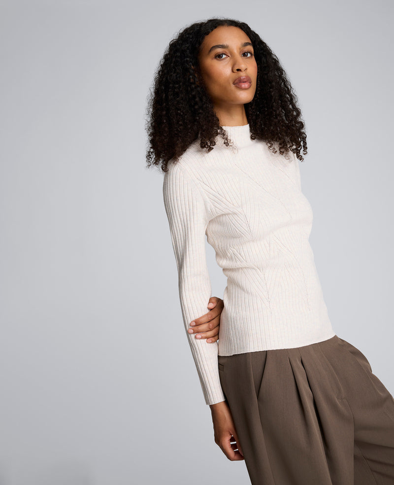 Kenneth Cole - Mock Neck Long Sleeve Rib Chevron Sweater WOMENS SWEATER for Women