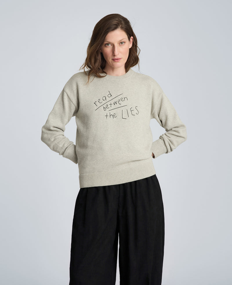 Kenneth Cole - Lingua Franca Read Between The Lies Unisex Cotton Crewneck Sweater Men's Apparel for Unisex