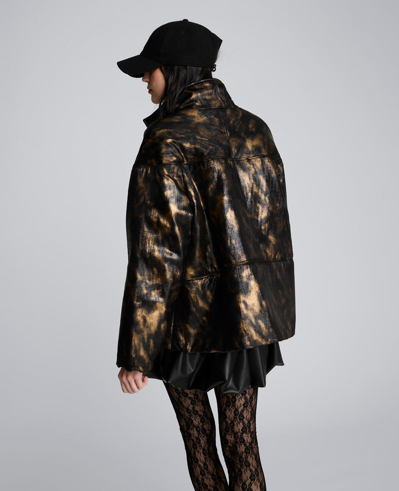 Kenneth Cole - Animal Foiled Satin Lightweight Seamed Puffer Jacket WOMENS JACKET for Women