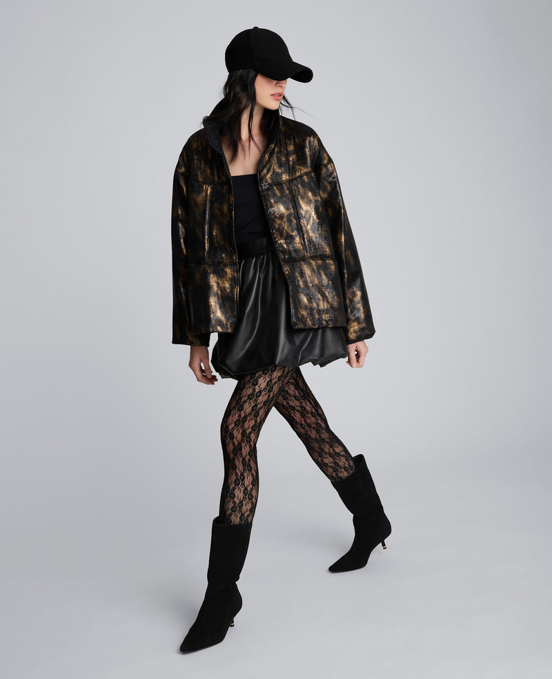 Kenneth Cole - Animal Foiled Satin Lightweight Seamed Puffer Jacket WOMENS JACKET for Women