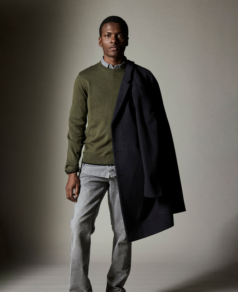 Kenneth Cole - Crewneck Sweater with Tipping Details MENS SWEATER for Men