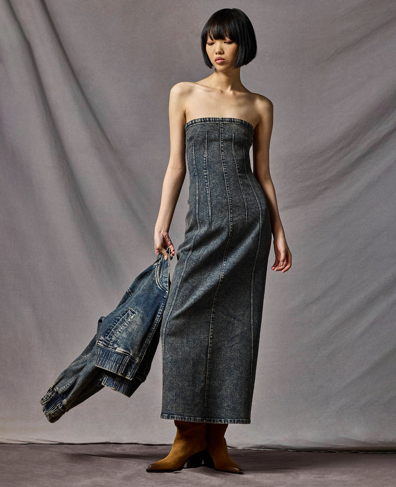 Kenneth Cole - Strapless Maxi Dress with Smocking WOMENS DENIM for Women