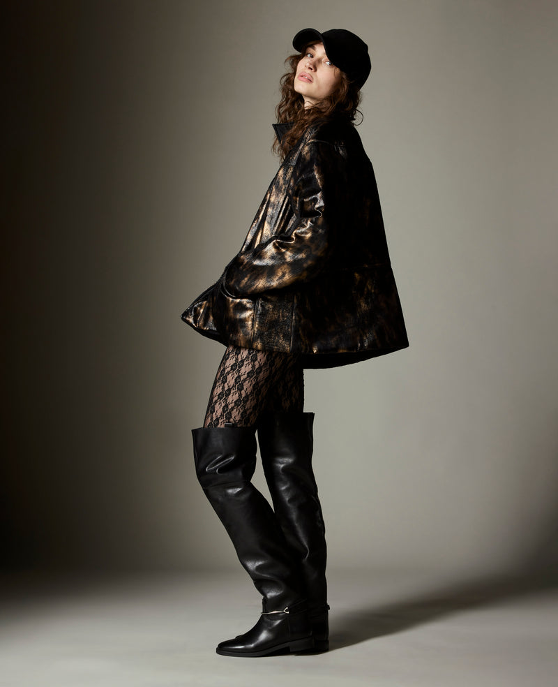 Kenneth Cole - Animal Foiled Satin Lightweight Seamed Puffer Jacket WOMENS JACKET for Women