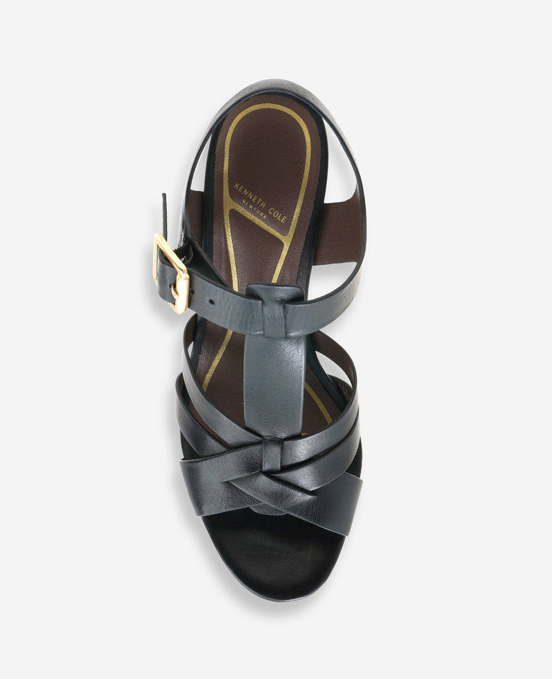 Kenneth Cole - Lotus Woven Leather T-Strap Wood Platform Sandal WOMENS HEELS for Women