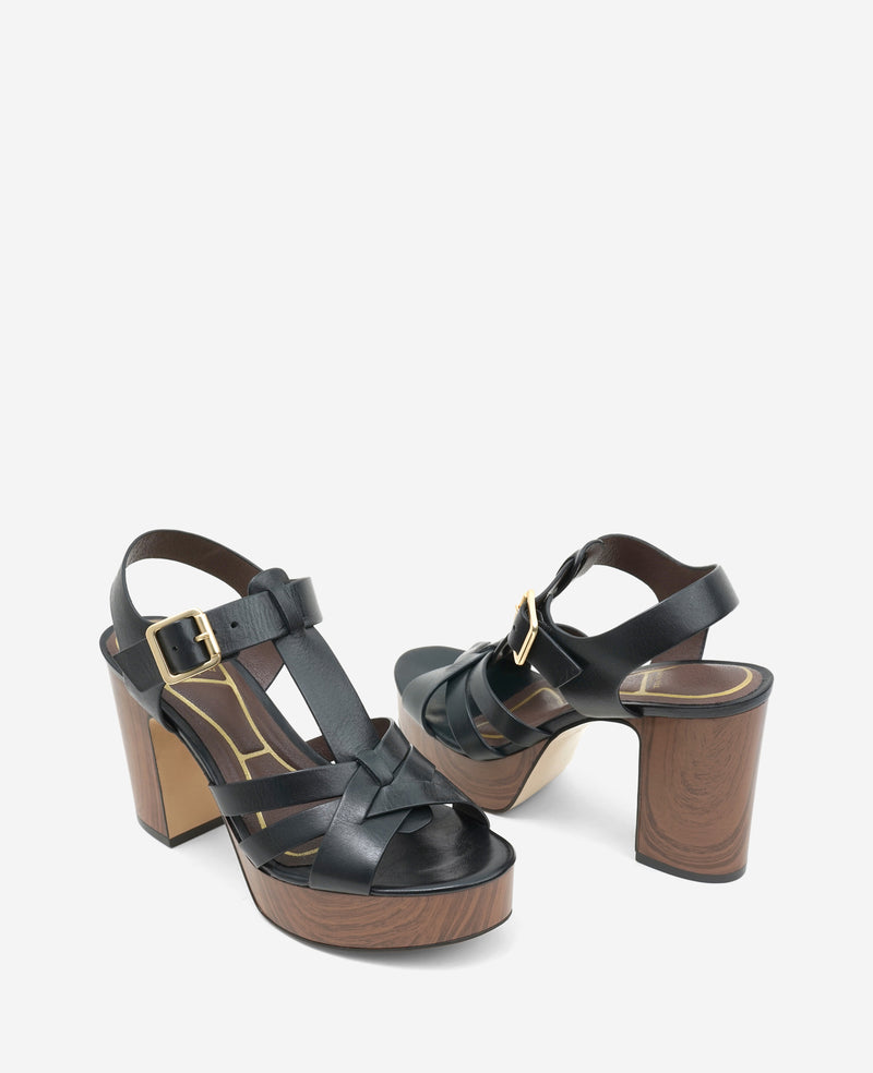 Kenneth Cole - Lotus Woven Leather T-Strap Wood Platform Sandal WOMENS HEELS for Women