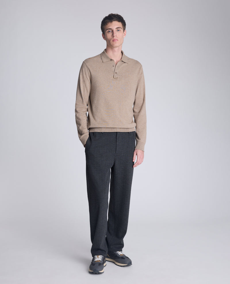 Kenneth Cole Men's Long Sleeve Polo Sweater - LIGHT BROWN