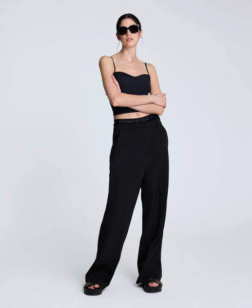 Shop Luxe Twill Wide Leg Pant – Black | Kenneth Cole