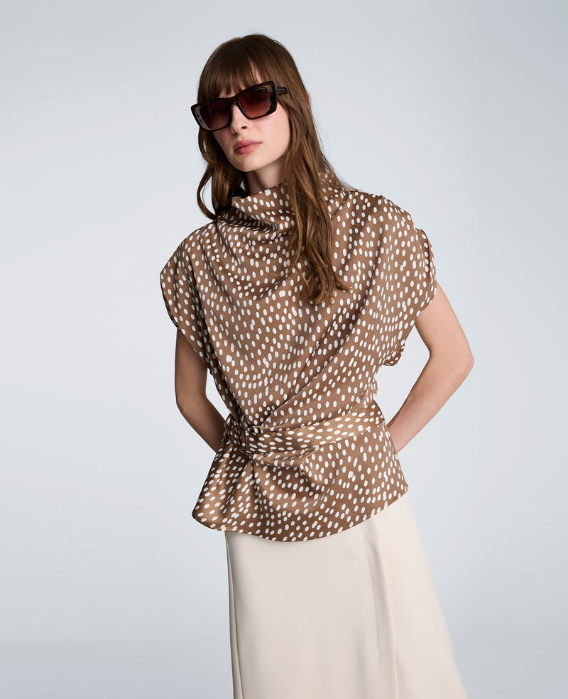 Kenneth Cole - Belted Drape Neck Satin Top WOMENS TOPS for Women