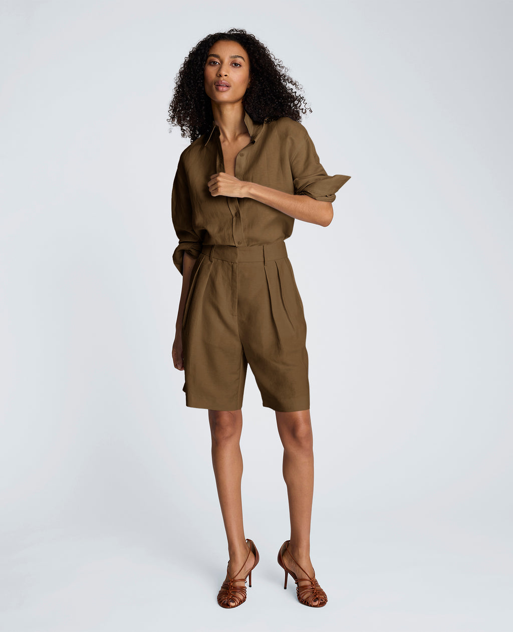 Fly Front High Rise Pleated Bermuda Short