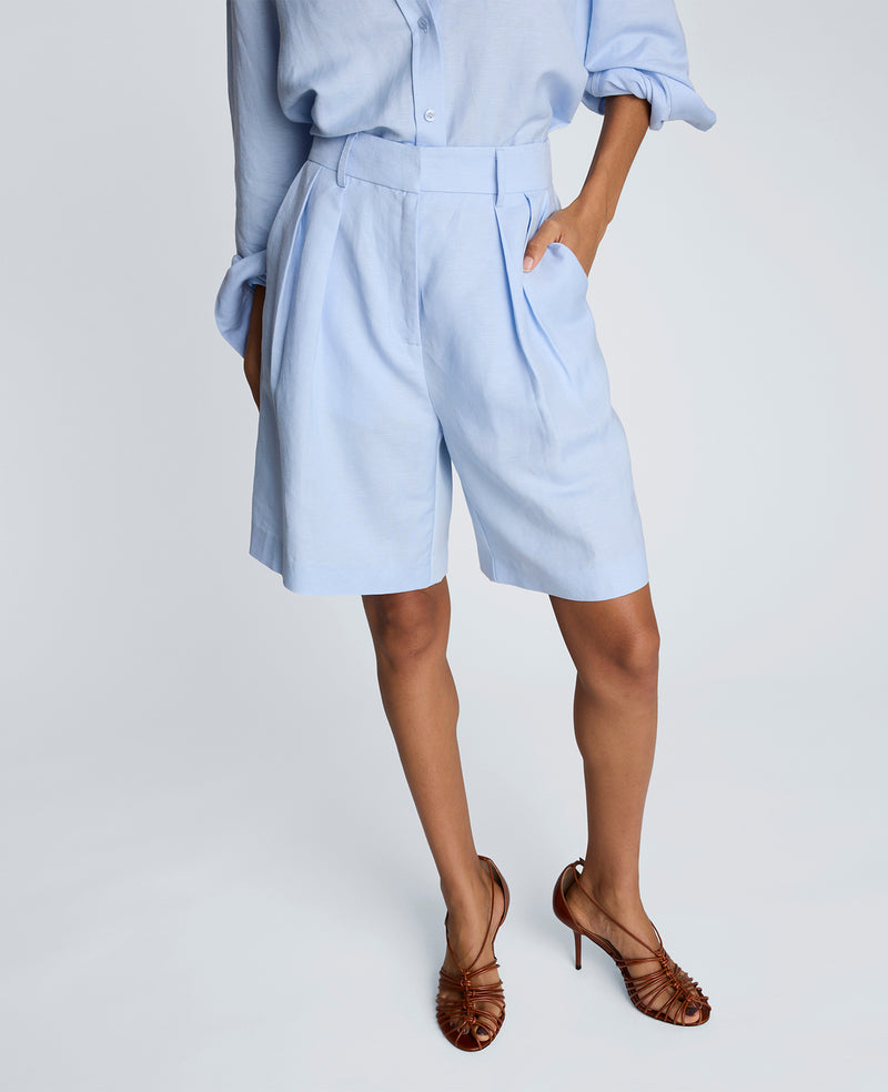 Kenneth Cole - Fly Front High Rise Pleated Bermuda Short WOMENS SHORTS for Women