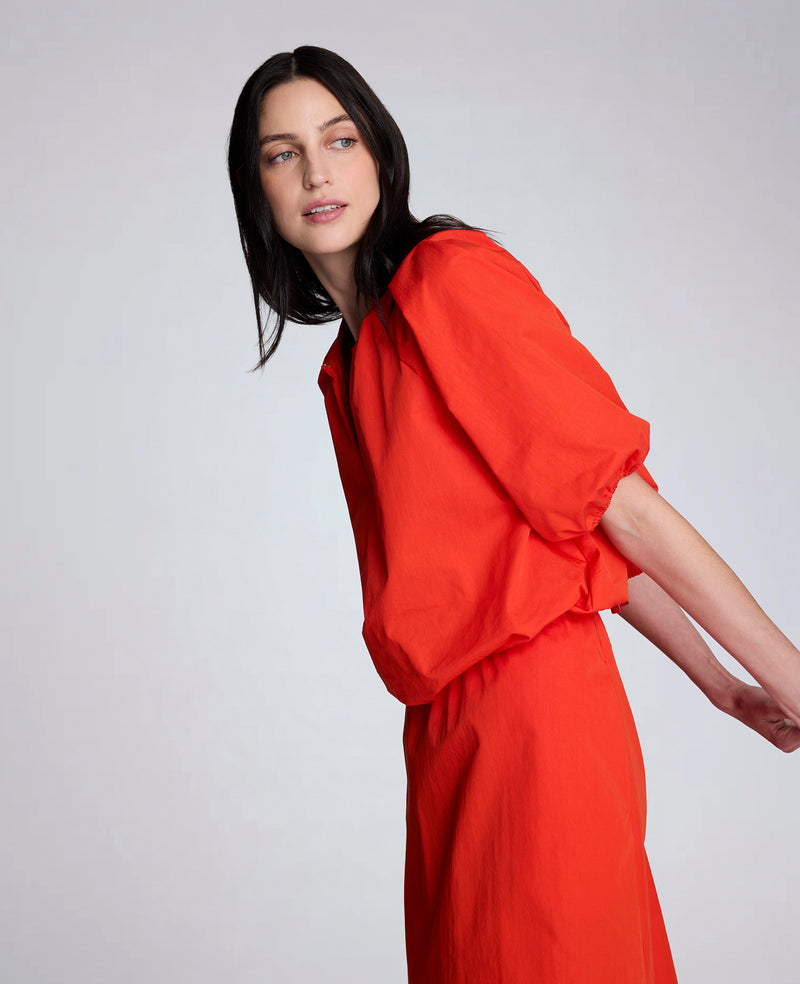 Kenneth Cole - Poplin Cropped Elastic Hem Shirt with Short Puff Sleeves WOMENS SHIRTS for Women