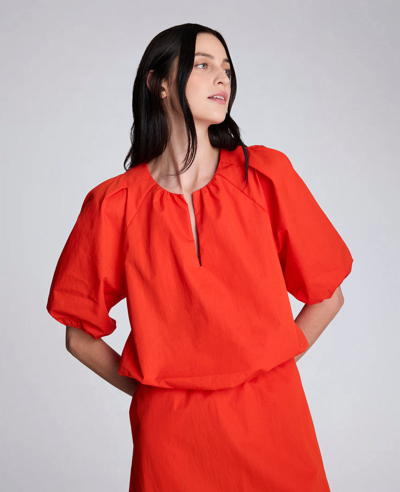 Kenneth Cole - Poplin Cropped Elastic Hem Shirt with Short Puff Sleeves WOMENS SHIRTS for Women