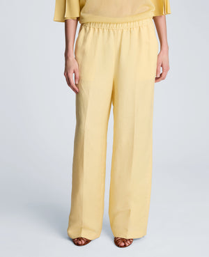 Pull On Waistband Elastic Back Wide Leg Refined Linen Blend Pant
