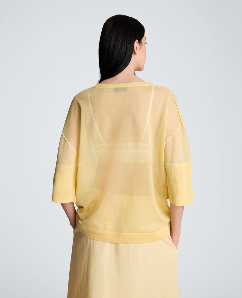 Kenneth Cole - Semi Sheer Crew Neck with Slit Sleeves WOMENS SWEATER for Women