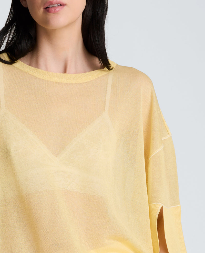 Kenneth Cole - Semi Sheer Crew Neck with Slit Sleeves WOMENS SWEATER for Women