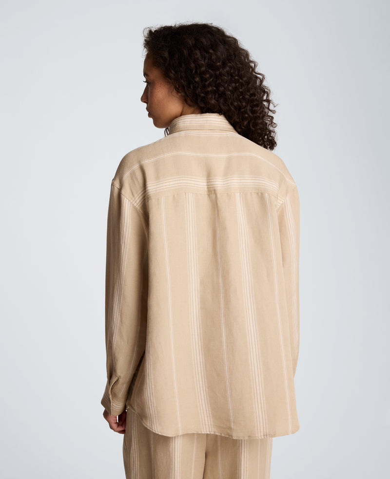 Kenneth Cole - Striped Drop Shoulder Button Front Boyfriend Linen Shirt WOMENS SHIRTS for Women