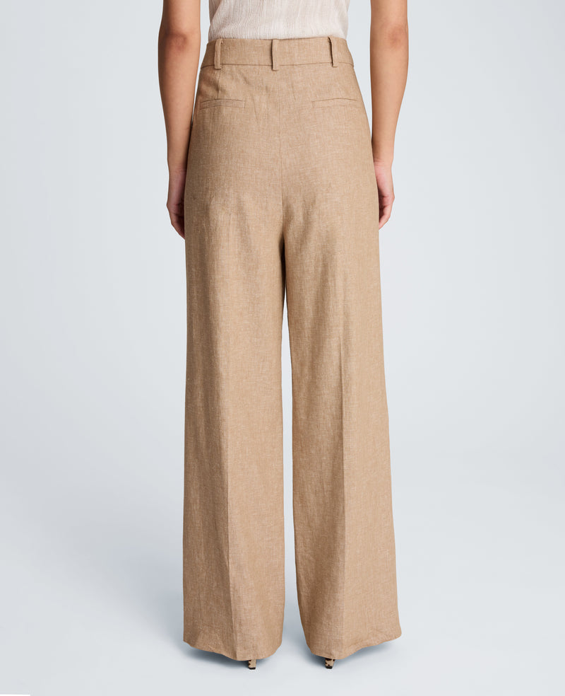 Kenneth Cole - High Rise Fly Front Double Pleat Wide Leg Linen Blend Pant WOMENS PANTS for Women