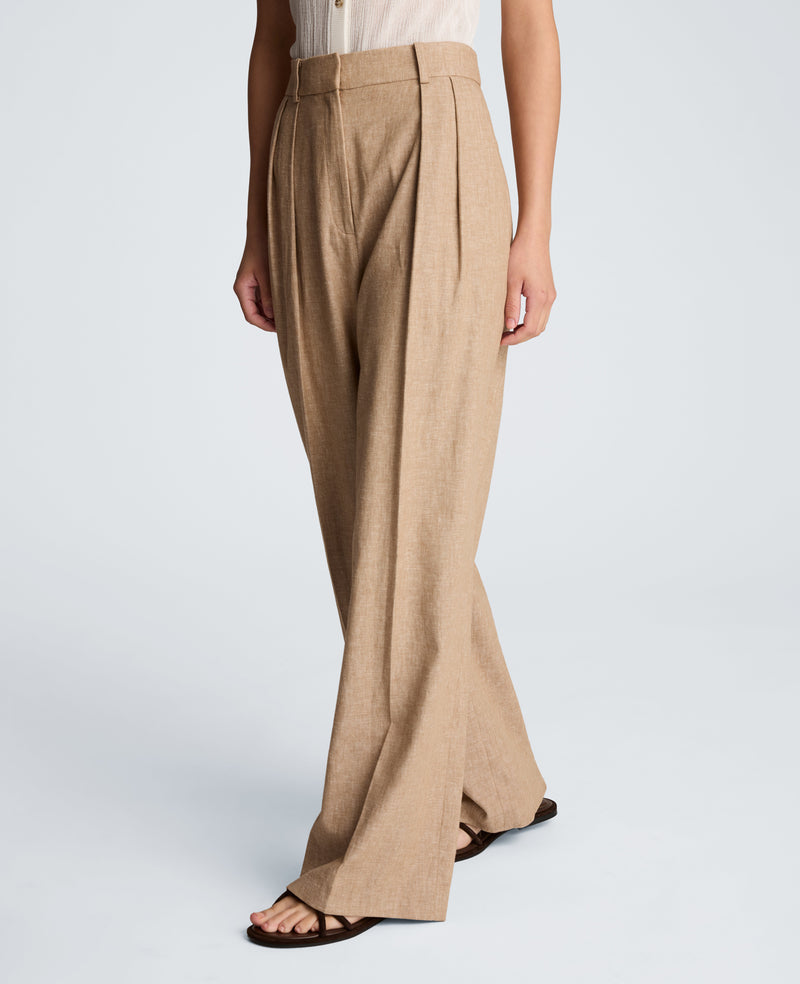 Kenneth Cole - High Rise Fly Front Double Pleat Wide Leg Linen Blend Pant WOMENS PANTS for Women