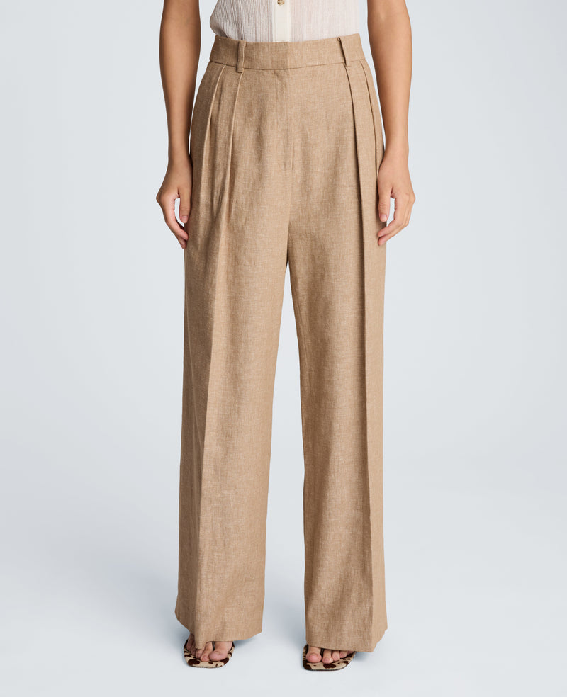 Kenneth Cole - High Rise Fly Front Double Pleat Wide Leg Linen Blend Pant WOMENS PANTS for Women