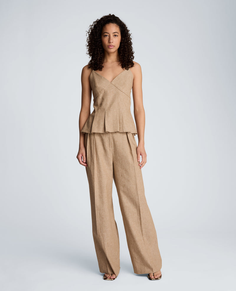 Kenneth Cole - High Rise Fly Front Double Pleat Wide Leg Linen Blend Pant WOMENS PANTS for Women