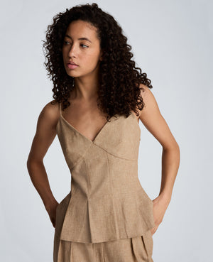 Linen Fitted Cami with Pleated Body