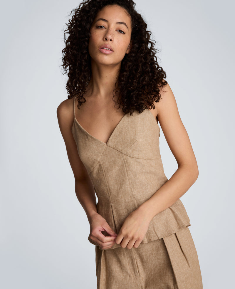 Kenneth Cole - Linen Fitted Cami with Pleated Body WOMENS TOPS for Women